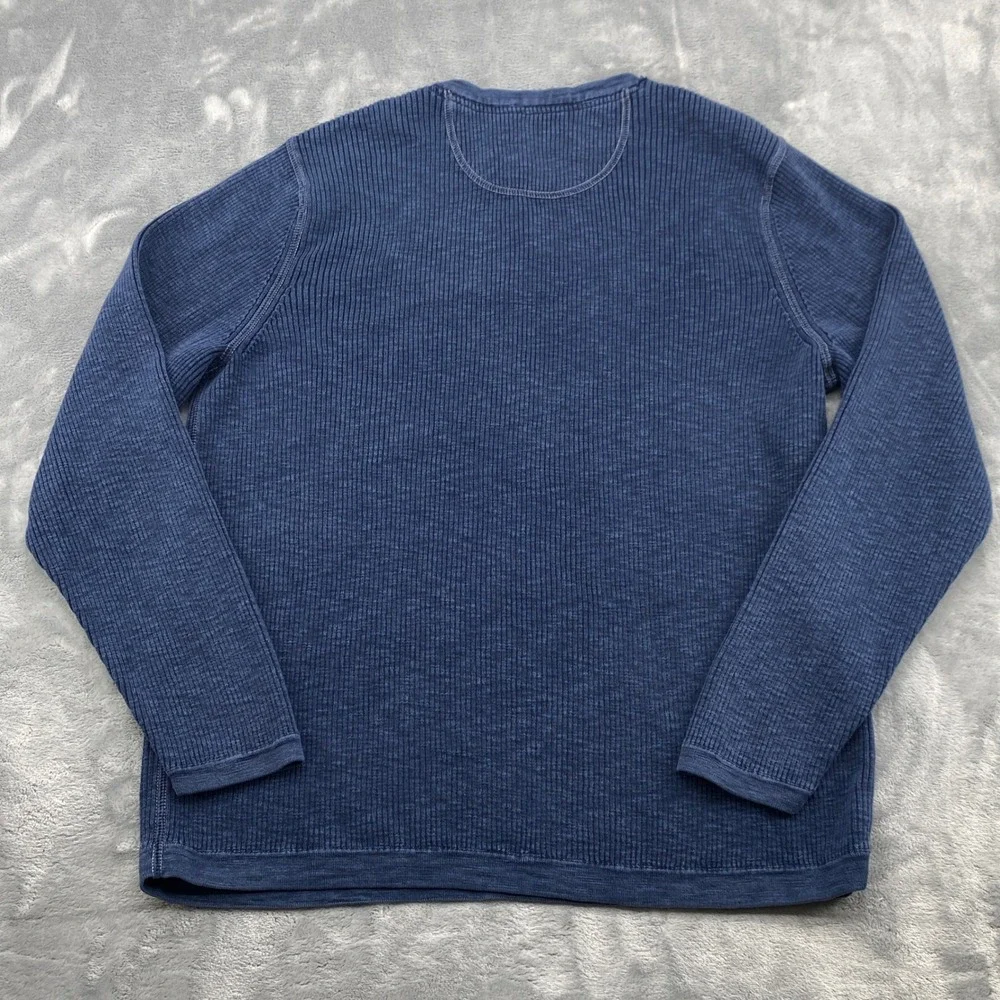 Tommy Bahama Mens Medium Blue Ribbed Cotton Long Sleeve Henley Shirt